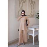 İmaj Butik Koyu Bej Bürümcük Tunik Pantolonlu Takım - 2XL