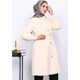 İmaj Butik Krem Bel Lastikli Angora Kürk Kaban - 42