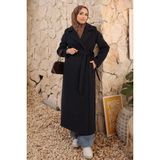 İmaj Butik Lacivert Bel Kuşaklı Uzun Kaşe Kaban - XL