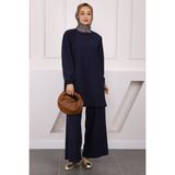 İmaj Butik Lacivert Bürümcük Tunik Pantolonlu Takım - XL