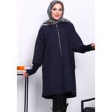 İmaj Butik Lacivert Fermuarlı Yün Kaşe Kaban - 38 - 40