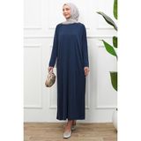 İmaj Butik Lacivert Kol Katlı Oversize Modal Elbise - 38 - 40