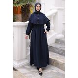 İmaj Butik Lacivert Kol Lastikli Pelerinli Elbise - 38 - 40