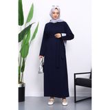 İmaj Butik Lacivert Kolu Armalı Reglan Kol Basic Modal Kuşaklı Elbise - 38