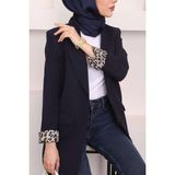İmaj Butik Lacivert Kruvaze Yaka Cepli Blazer Ceket Dokuma Kumaşla Şık Kadın Tarzı - 44