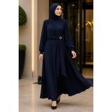 İmaj Butik Lacivert Yan Bağlamalı Tokalı Elbise - 38