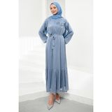 İmaj Butik Mavi Çiçek Bronşlu Şifon Elbise - 44 - 46
