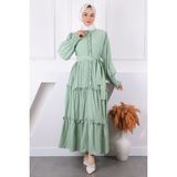 İmaj Butik Mint Önü Nakışlı Bel Kuşaklı Elbise - 42