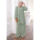 İmaj Butik Mint Yeşili Bürümcük Tunik Pantolonlu Takım - 2XL