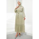 İmaj Butik Mint Yeşili Çiçek Bronşlu Şifon Elbise - 42 - 44