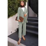İmaj Butik Mint Yeşili Ön Bağlamalı Bürümcük Kimono Pantolonlu Takım