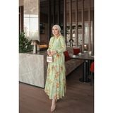 İmaj Butik Mint Yeşili Yarım Düğmeli Kol Lastikli Eteği Katlı Elbise - 38