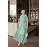 İmaj Butik Mint Yeşili Yarım Düğmeli Kol Lastikli Eteği Katlı Elbise - 42 - 44