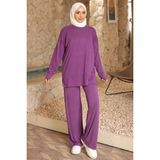 İmaj Butik Mor Manşetli Tunik Pantolonlu Modal Takım - 2XL