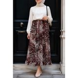 İmaj Butik Mürdüm Bel Lastikli Desenli Viscon Etek