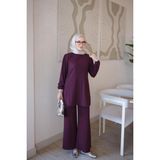 İmaj Butik Mürdüm Bürümcük Tunik Pantolonlu Takım - XL