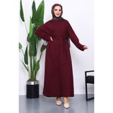 İmaj Butik Mürdüm Kuşaklı Üç Iplik Elbise - M - L