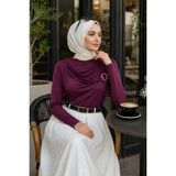 İmaj Butik Mürdüm Ön Aksesuar Tokalı Sandy Bluz