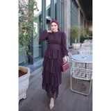 İmaj Butik Mürdüm Puantiyeli Kat Kat Şifon Elbise - 38 - 40