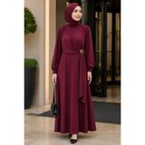 İmaj Butik Mürdüm Yan Bağlamalı Tokalı Elbise - 38