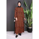 İmaj Butik Oranj Desenli Eteği Katlı Viscon Elbise - 40 - 42