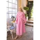 İmaj Butik Pembe Bağlama Detaylı Salaş Müslin Elbise - Standart