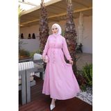 İmaj Butik Pembe Kol Lastikli Eteği Katlı Müslin Elbise - 44
