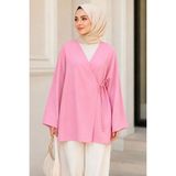 İmaj Butik Pembe Kruvaze Yaka Yandan Bağlamalı Yazlık Kimono Tunik - S