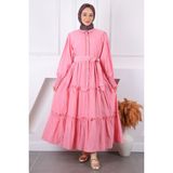 İmaj Butik Pembe Önü Nakışlı Bel Kuşaklı Elbise - 42