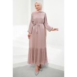 İmaj Butik Pudra Çiçek Bronşlu Şifon Elbise - 42 - 44