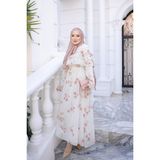 İmaj Butik Pudra Kol Yaka Fırfırlı Desenli Elbise - 42