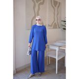İmaj Butik Saks Mavi Bürümcük Tunik Pantolonlu Takım - 3XL