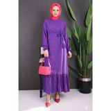 İmaj Butik Saks Mavi Desenli Eteği Katlı Viscon Elbise - 38 - 40