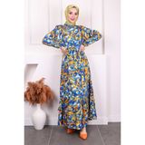 İmaj Butik Saks Mavi Desenli Eteği Katlı Viscon Elbise - 40 - 42
