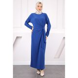 İmaj Butik Saks Mavi Yan Bağlamalı Elbise - 38 - 40