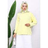 İmaj Butik Sarı Bisiklet Yaka Yumuşak Dokulu Oversize Triko Kazak - Standart