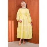 İmaj Butik Sarı Biyeli Kol Lastikli Müslin Elbise - 38 - 40