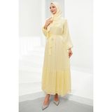 İmaj Butik Sarı Çiçek Bronşlu Şifon Elbise - 42 - 44