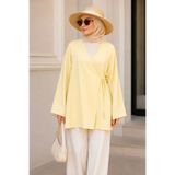İmaj Butik Sarı Kruvaze Yaka Yandan Bağlamalı Yazlık Kimono Tunik