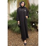 İmaj Butik Siyah Baskılı Kapüşonlu Iki Iplik Elbise - Standart