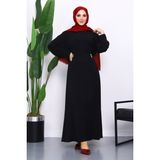 İmaj Butik Siyah Bel Bağlamalı Piliseli Elbise - 42