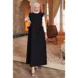 İmaj Butik Siyah Bel Kuşaklı Kolları Fırfırlı Elbise - XL