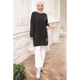 İmaj Butik Siyah Bisiklet Yaka Armalı Tunik