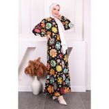 İmaj Butik Siyah Desenli Eteği Katlı Viscon Elbise - 38 - 40