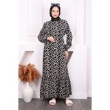 İmaj Butik Siyah Desenli Eteği Katlı Viscon Elbise - 40 - 42