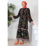 İmaj Butik Siyah Desenli Şifon Elbise - 42