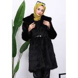 İmaj Butik Siyah Kemerli Astarlı Kürk Kaban - 38