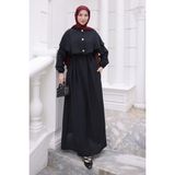İmaj Butik Siyah Kol Lastikli Pelerinli Elbise - 38 - 40