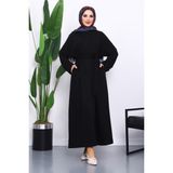İmaj Butik Siyah Kuşaklı Üç Iplik Elbise - 38 - 40