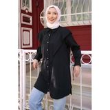 İmaj Butik Siyah Ön Detaylı Kol Bağlamalı Tunik